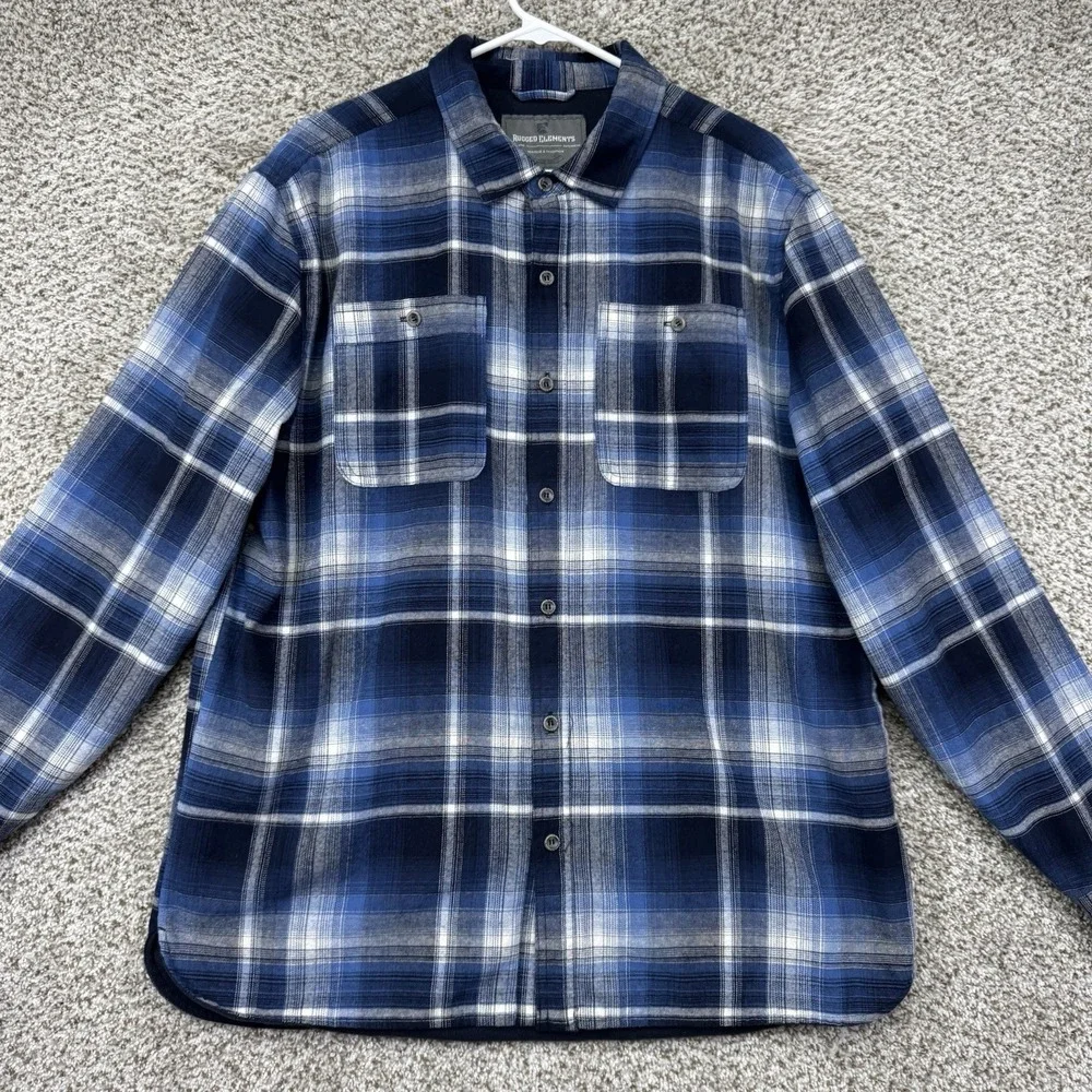 Rugged Elements Shirt Jacket Men's Large Blue Plaid Shacket Flannel Button‎ Up